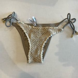 Vix Olive Green Bikini Bottom with Cream Crochet Front
